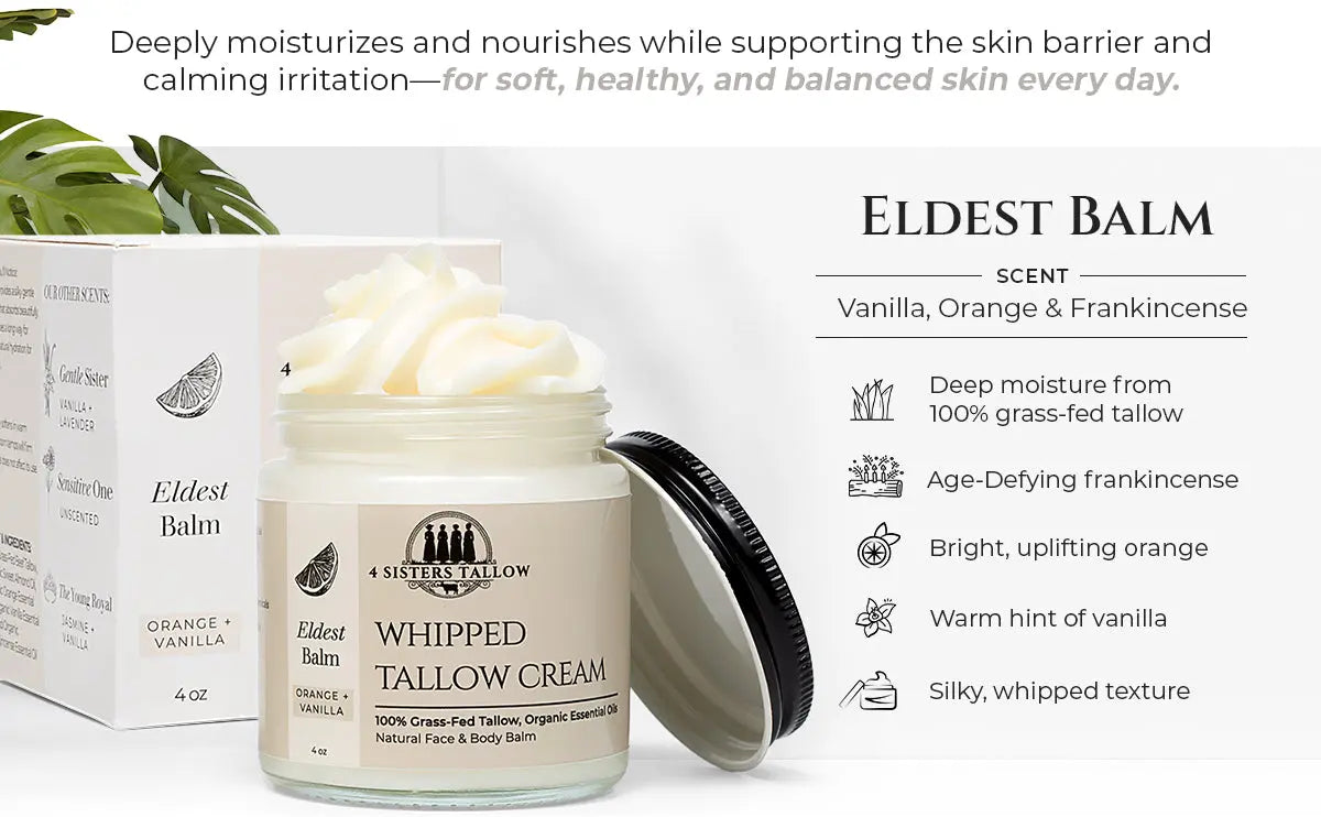 Scent: Orange, Vanilla & Frankincense Whipped Tallow Balm for face and skin