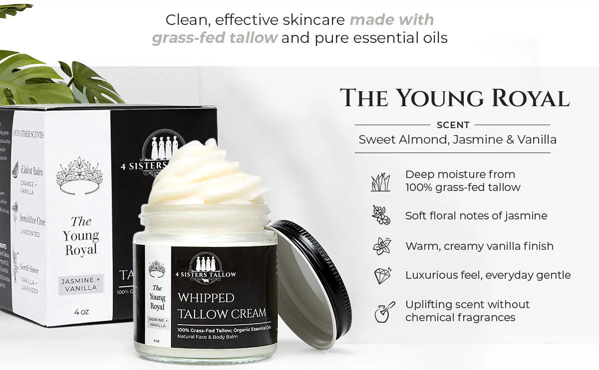 Scent: Jasmine & Vanilla Young Royal Whipped Tallow Balm for face and skin