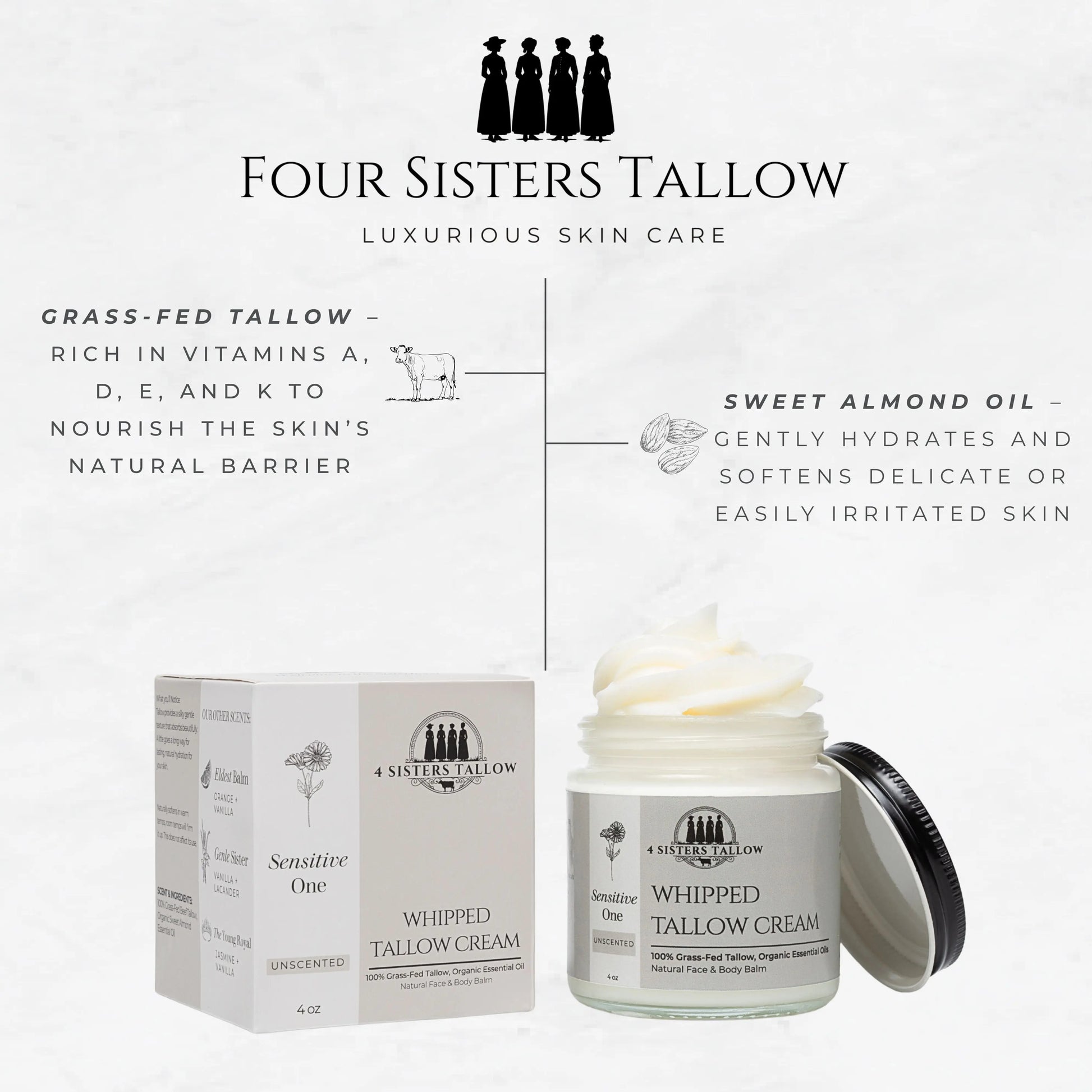 Scent: Unscented Whipped Tallow Balm for face and skin