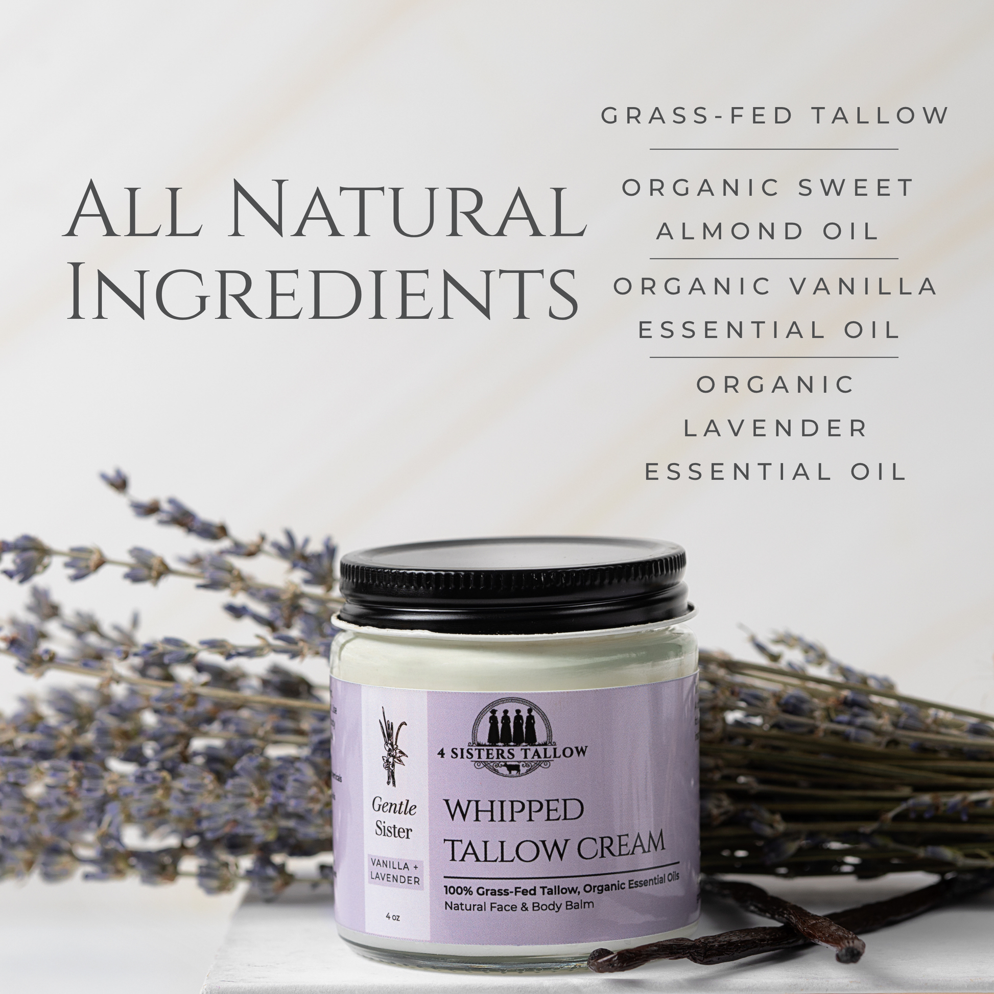 Scent: Lavender & Vanilla Gentle Sister Whipped Tallow Balm for face and skin