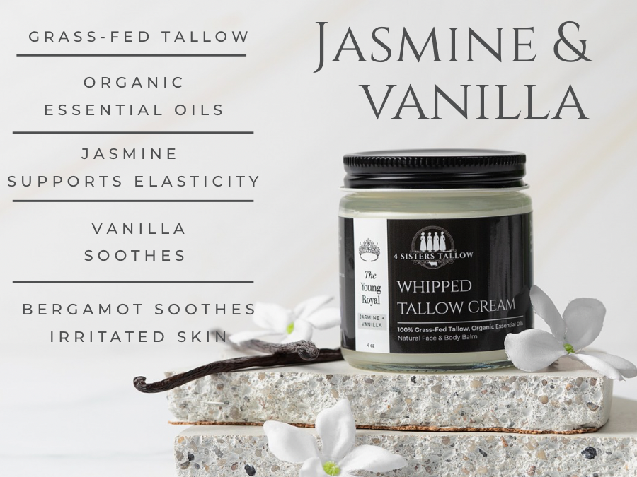 Scent: Jasmine & Vanilla Young Royal Whipped Tallow Balm for face and skin