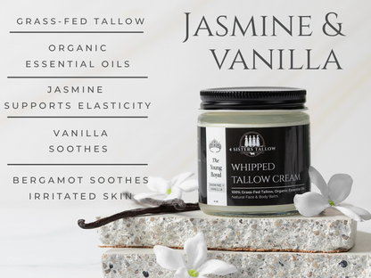 Scent: Jasmine & Vanilla Young Royal Whipped Tallow Balm for face and skin
