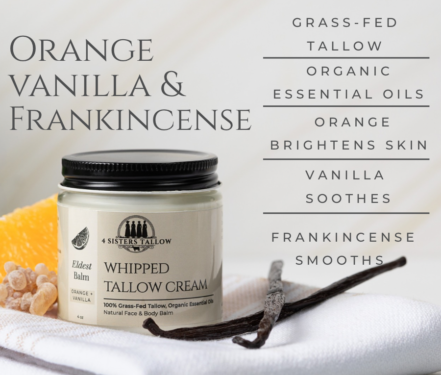 Scent: Orange, Vanilla & Frankincense Whipped Tallow Balm for face and skin