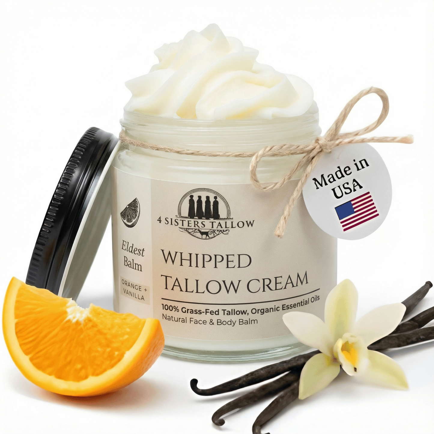 Scent: Orange, Vanilla & Frankincense Whipped Tallow Balm for face and skin